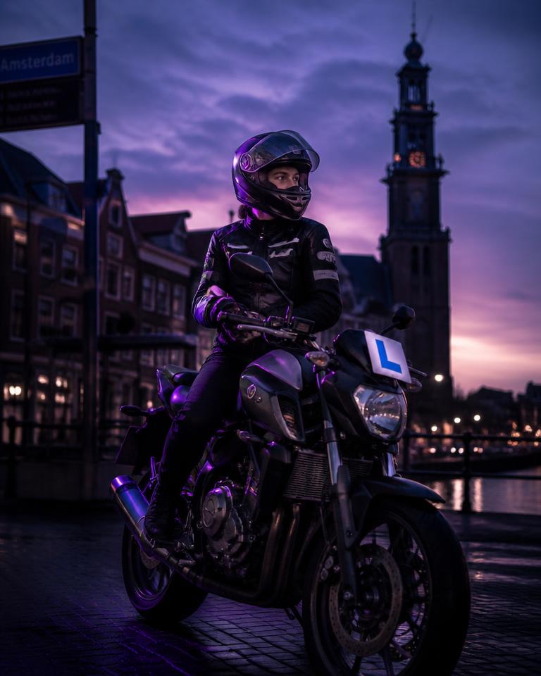 Instructeur en leerling bij de lesmotor in Amsterdam