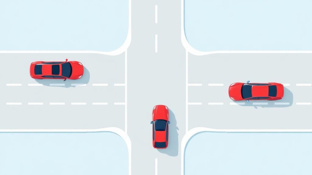 Bovenaanzicht van een kruispunt zonder verkeersborden
